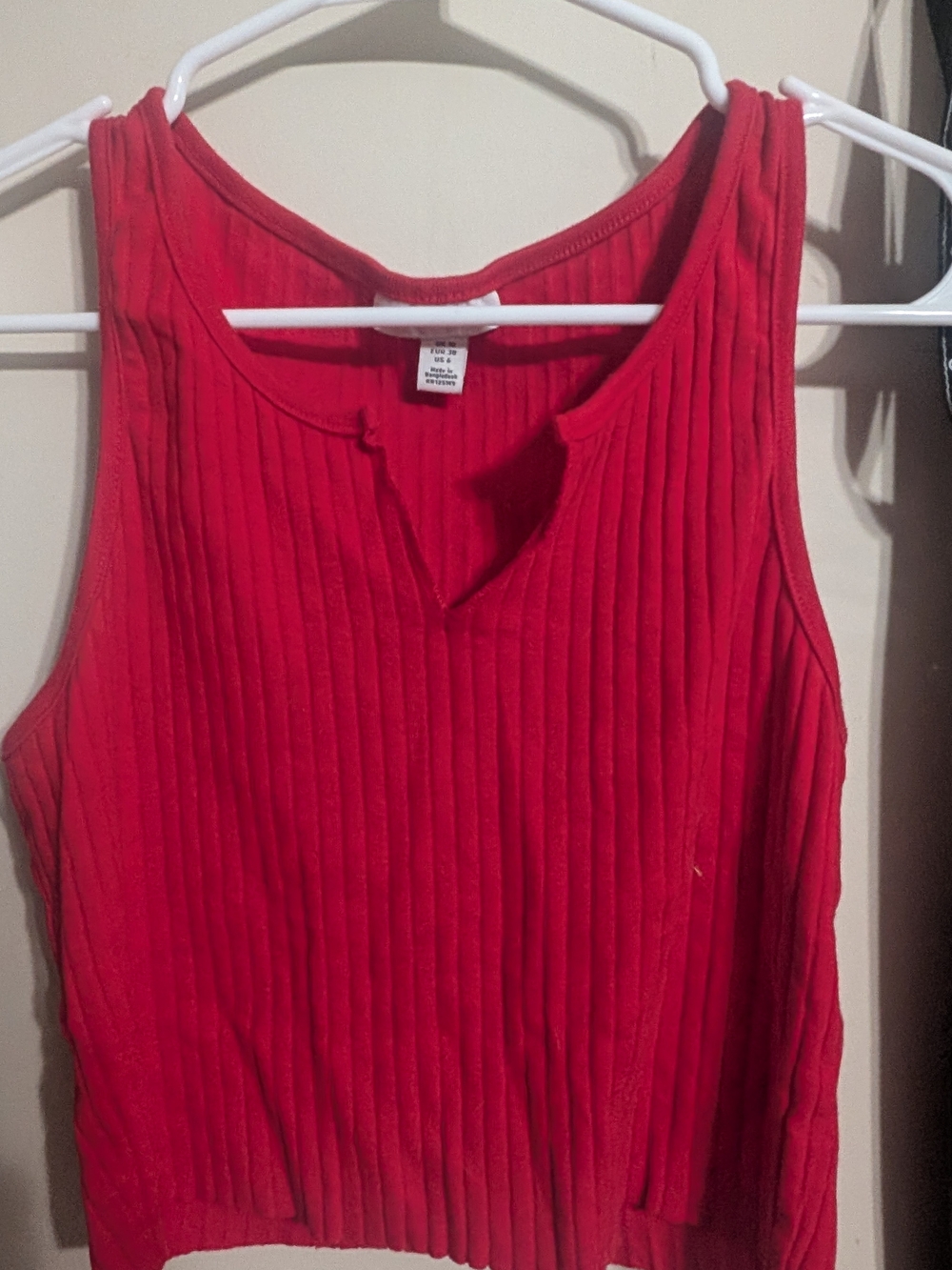 Topshop Red Ribbed Tank with Notch Neck